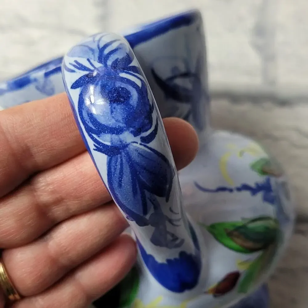 Vestal Alcobaca Signed & Numbered Small Blue Floral Pitcher made in Portugal 5